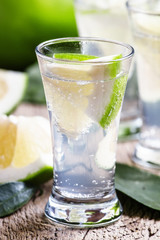 Bitter alcoholic cocktail with tonic vermouth and grapefruit, vi