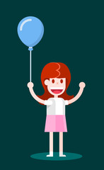 Girl with an Air Balloon. Isolated Flat Vector Illustration on Dark Background.