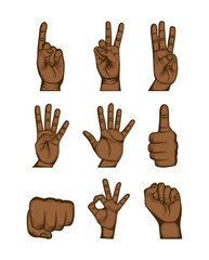 icons set of human hand with gesture expression over white background. colorful design. vector illustration