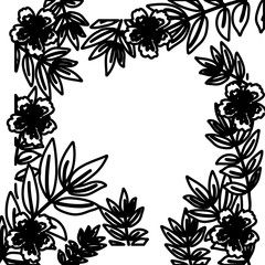 Flowers and leaves frame icon. Decoration rustic garden floral nature plant and spring theme. Isolated and silhouette design. Vector illustration