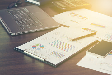 Obraz premium Image of business documents on workplace with analysis chart,gra