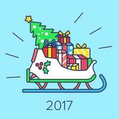 Christmas tree with gifts 2017 on  background.