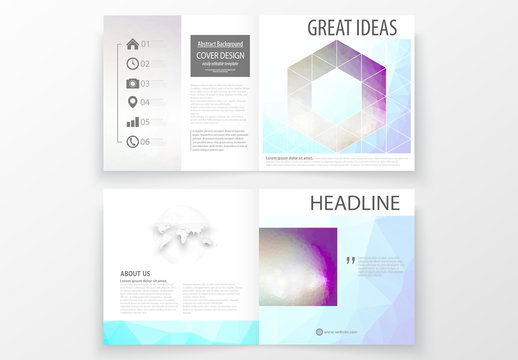 Square Brochure Layout with Cool Tone Geometric Design Element 8