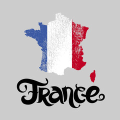 France. Abstract vector background with lettering and grunge map
