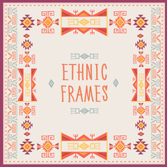 Tribal Design. Navajo Stile Frame. Ethnic Frames Vector. Tribal Vintage Ethnic Ornament. Hand Drawn Ethnic Frame. Frames Space For Text. For Invitations, Announcements Frame.