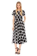 Fashion photo of young magnificent woman wearing fashionable summer clothes