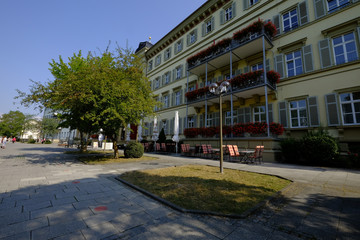 Stadtansicht  und Kurpark des Staatsbades Bad Kissingen, Unterfranken, Bayern, Deutschland
