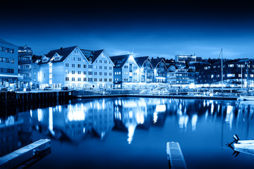 Tromso night blue city background