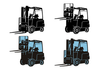 Silhouette of a forklift. Flat vector.