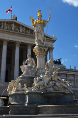 The Austrian Parliament Building and Athena Statue in Vienna