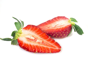 cut in two halves horizontally ripe juicy strawberries