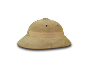 Antiquity cork helmet for tropical destination. Isolated on white background with clipping path