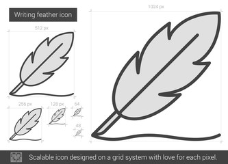 Writing feather line icon.