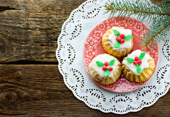Christmas cupcakes with traditional decoration