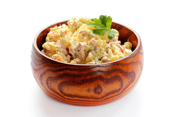 Traditional Russian salad Olivier. New Year food
