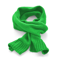 Green warm scarf on a white background