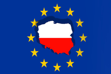 Poland Country on Euro Union flag background