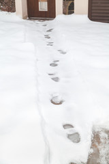 Footprints in snow. Foot prints on snowy track