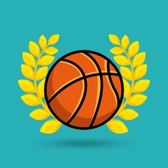gold wreath of leaves with basketball ball icon over blue background. vector illustration