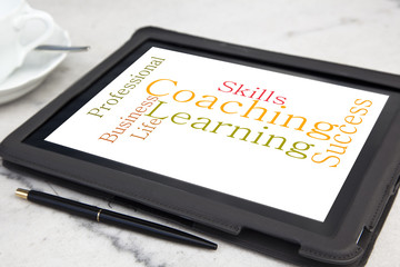tablet with personal coaching word cloud