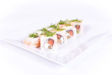 Sushi plate on white background