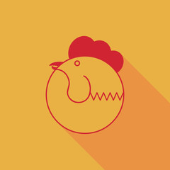 Red rooster logo as symbol of new year 2017 in Chinese calendar. Vector illustration of chicken. Flat icon.