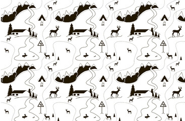 Christmas seamless pattern. Scandinavian seamless pattern Nordic style. Elements of Infographic. B&W, Black and White. Cover book