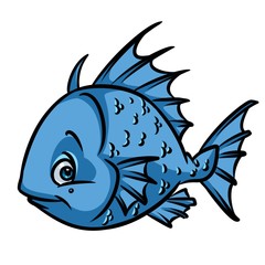 Blue Fish ruff cartoon illustration isolated image animal character 
