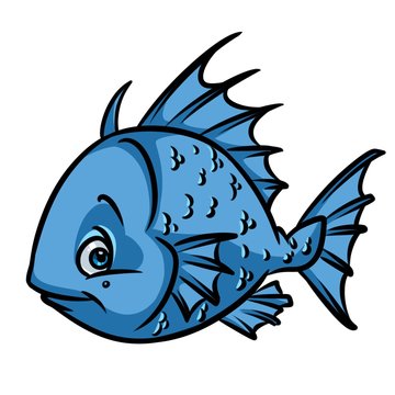 Blue Fish ruff cartoon illustration isolated image animal character 
