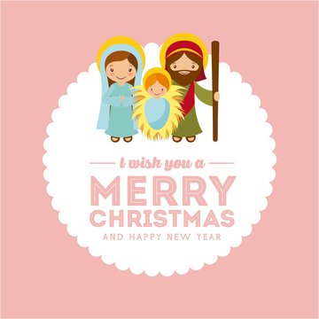 holy family card with merry christmas and happy new year design. vector illustration