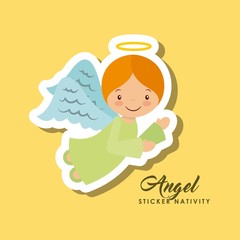 cartoon cute angel character over yellow background. sticker nativity design. vector illustration