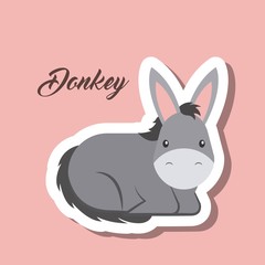 cute donkey animal sticker over pink background. vector illustration