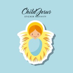 cartoon cute child jesus over blue background. colorful design. vector illustration