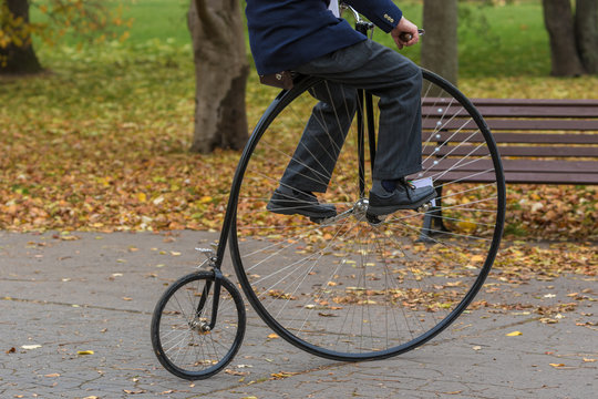 Penny-farthing bicycle in a park