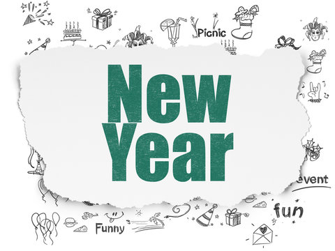 Entertainment, concept: New Year on Torn Paper background