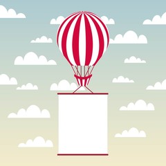 Fototapeta premium air balloon vehicle with white pennant over sky background. colorful design. vector illustration