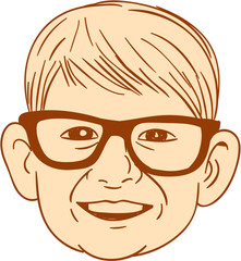 Head Caucasian Boy Smiling Big Glasses Drawing