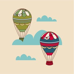 air balloon vehicle over sky background. colorful design. vector illustration