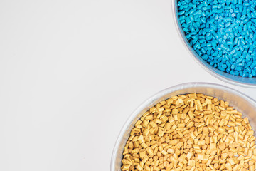 plastic granules close up for holding,Colorful plastic granules with white background.