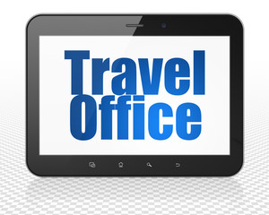 Vacation concept: Tablet Pc Computer with Travel Office on display