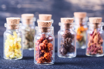 Herbs in bottles