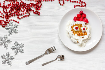 kids menu Christmas breakfast waffles top view