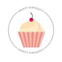 happy birthday card with sweet cupcake icon over white background. colorful design. vector illustration