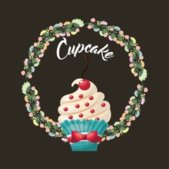 sweet cupcake dessert icon. pastry colorful design. vector illustration