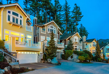 A perfect neighborhood. Houses in suburb at Spring in the north America