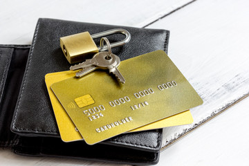 Credit cards with lock close up - online shopping