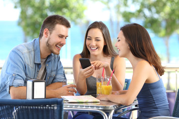 Group of tourists searching gps locations