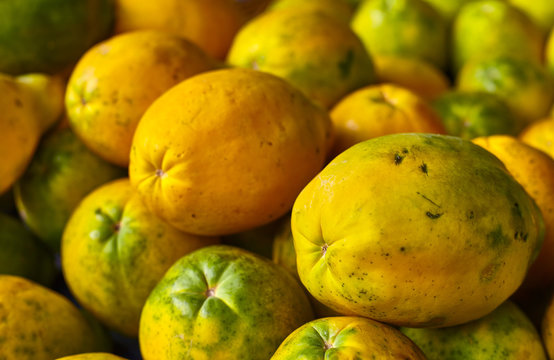 Tropical Hawaiian papaya fruit at farmers market