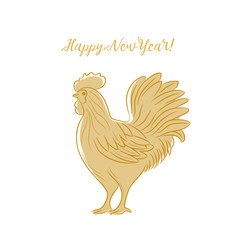 Fototapeta na wymiar Rooster New Year greeting card/Golden rooster on a white background. Happy New Year card. Bantam - symbol eastern horoscope