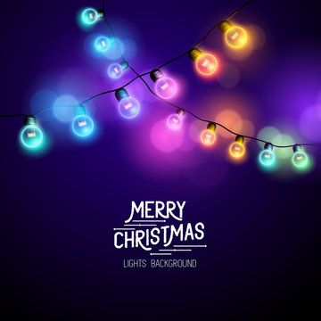 Christmas Fairy Lights - Seasonal decorations with colourful lights. Vector illustration.